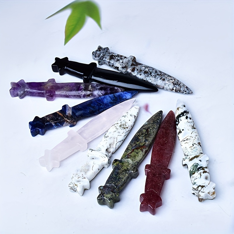 

1pc Crystal Carved 's Dagger, Gemstone Athame, Decorative Occult Ritual Knife, Home Decor Crystal Gift