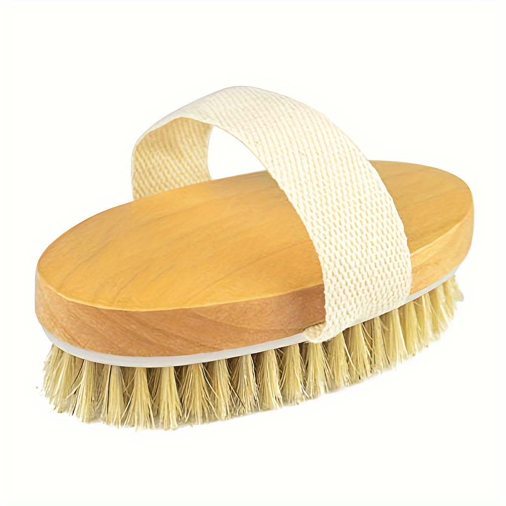 

Natural Boar Bristle Dry Brushing Body Brush With Polished Wooden Handle And Non-slip Cotton Strap For Lymphatic Support, Exfoliation, And - Unscented, No Power Supply Needed