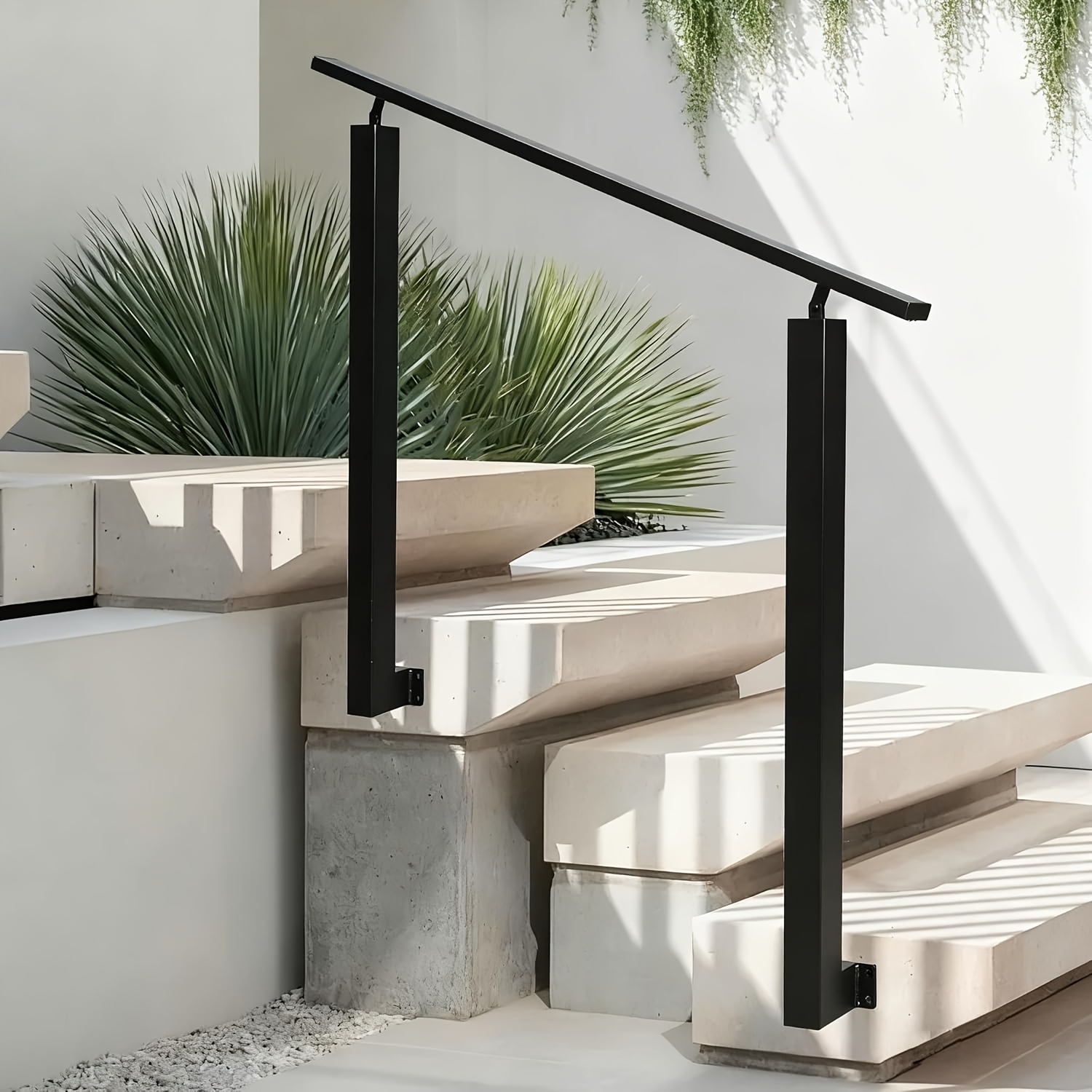 Image of 100cm Stair Handrail Suitable For Indoor And Outdoor Applications, Featuring 2 Posts, Adjustable , And Designed For Entrances, Stairs, , , And Verandas, In Black With Side Mounting