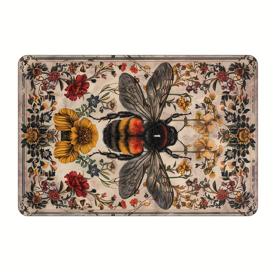 TEMU 1pc Retro Bee Pattern Carpet Washable Rectangular Office Living Room Bedroom Kitchen Doorway Flannel Printed Home Decoration Weight 480g Per