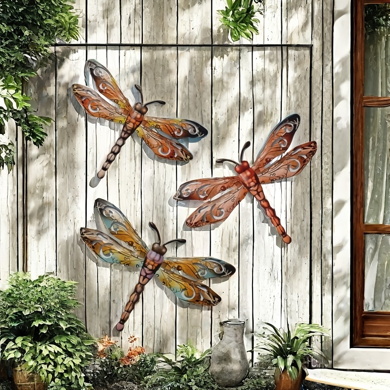 

Room Decor 3pcs Metal Dragonfly Wall Art Set, Decorative 3d Dragonfly Sculptures, For Indoor Outdoor Garden Patio Fence, Creative Gift For Mom Dad Friends