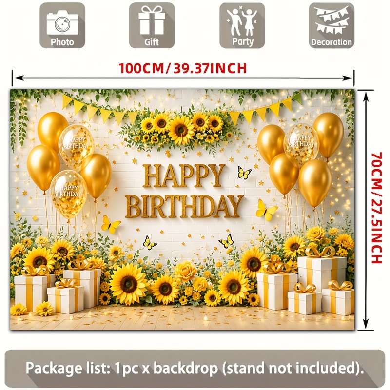 TEMU 2d Flat, Happy Birthday Backdrop , 2d Flat Banner, 1pc Party Decoration, Garland, , Yellow Pennant Element, Suitable For Indoor And Outdoor Use,