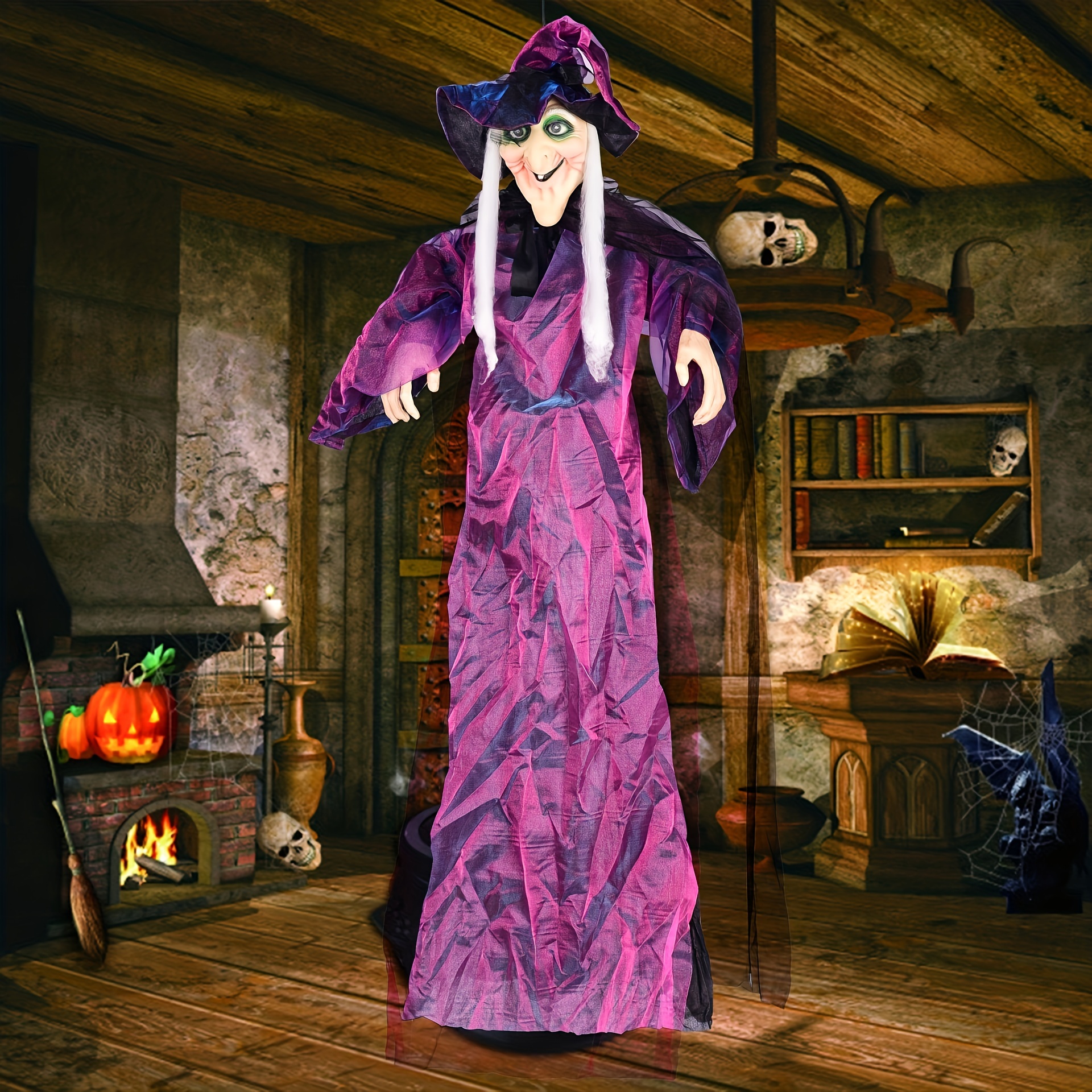

1pc Hanging Witch Prop, 70.86 Inches Tall, Sound-activated, Light-up & Voice Features, Fabric And Latex Construction, Haunted House And Horror Theme Decor For Bars And Party Settings