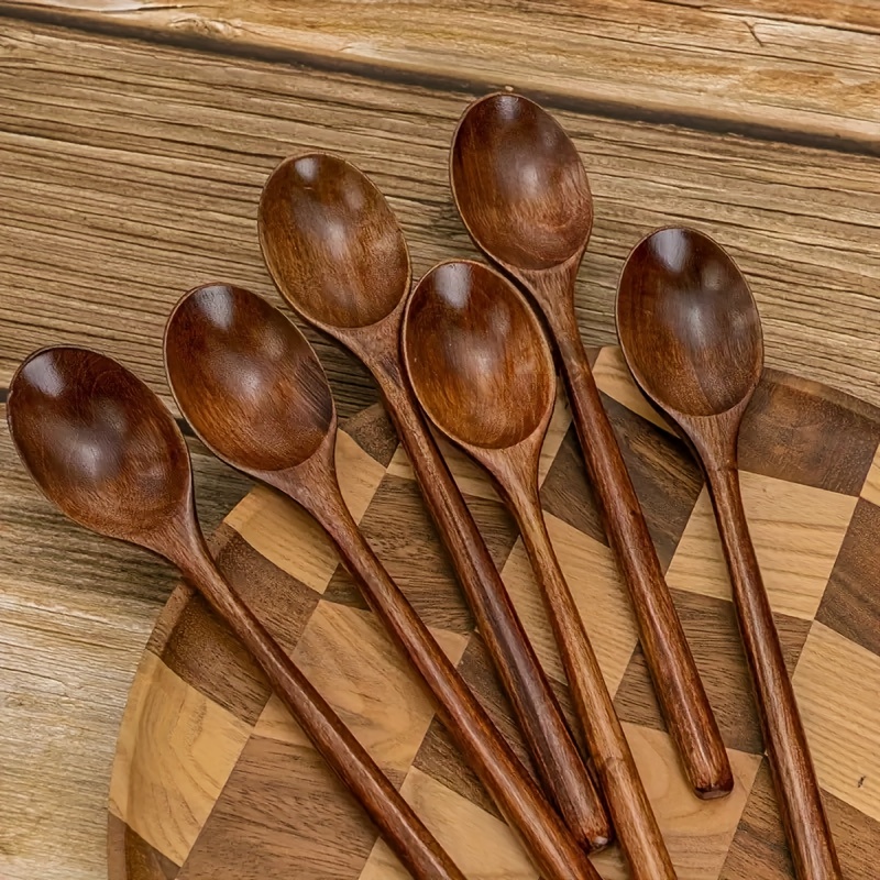 Set of 4 Wooden Soup Spoons, Multifunctional 23.5 Cm Long-Handled Wooden Spoons - Reusable Wooden Cutlery for Stirring, Long Soup Spoons, Suitable for Afternoon Tea, Home, Restaurants, Travel, And Dinner Parties.