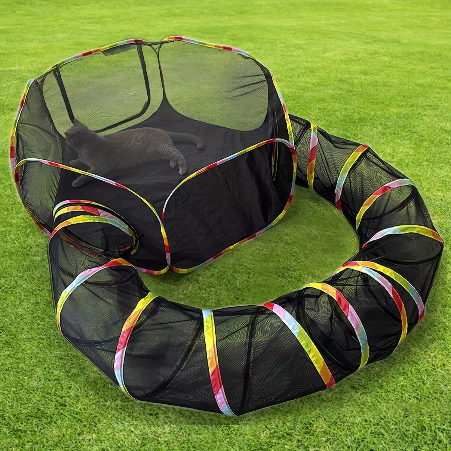 

Outdoor Rainbow Cat Enclosures Playground - Portable Cat Tent With 3-way Tunnel And 2 Cubes, Outside House For Indoor Cats, Kitty, And Small Animals, Includes Storage Bag