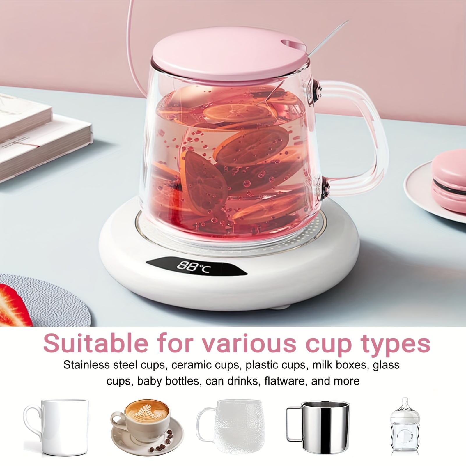3-Temperature Adjustable Smart Heating Pad for Coffee & Tea - USB-Powered 55°/56°/57° Precise Control, Auto Shut-Off Safety, 8-Hour Timer, Compatible with Travel Mugs, Home & Office Use, Userfriendly Design | Safe Heating Element, Portable Heater