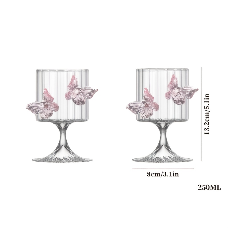 TEMU 2pcs Set Of 2 Stemware Glass Cups, 250ml/8.4oz. High Borosilicate Thickened Heat-resistant Vertical Ribbed Glass With A Round Rim, Suitable For