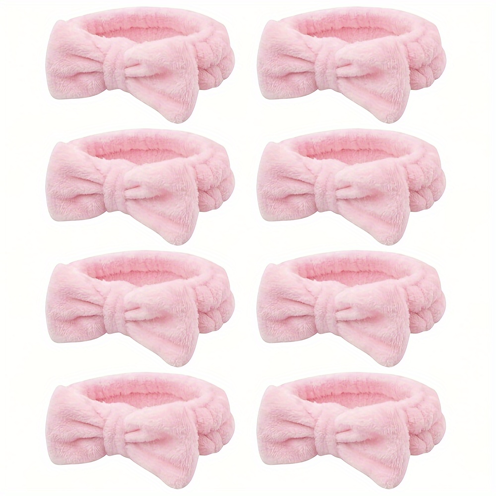 

8pcs Coral Fleece Spa Headbands For Women - Bow Hair Bands For Face Washing, Makeup & Skincare | Perfect Bridesmaid Gift