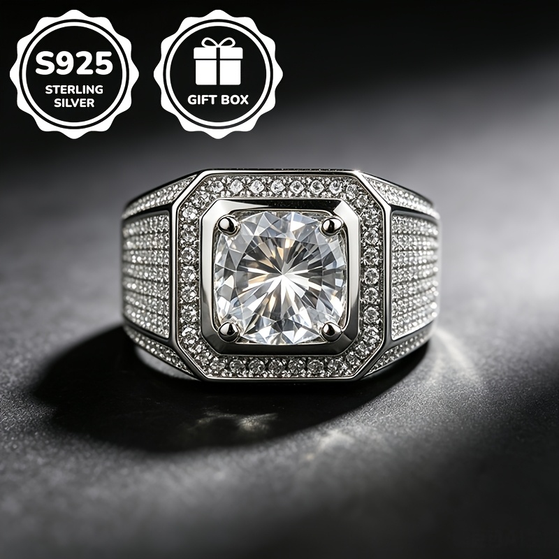 Image of 1pc S925 925 Silver Luxurious Fashion Inlaid Business Synthetic Synthetic Synthetic Zircon​​ Ring, Unisex, High-quality Jewelry, Suitable For Daily Casual And Banquet Party Wear, Hip-hop Style
