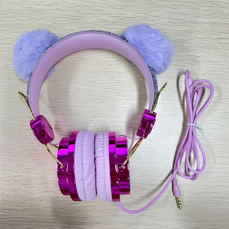 kids pink headphones microphone cartoon diamond earphones Temu