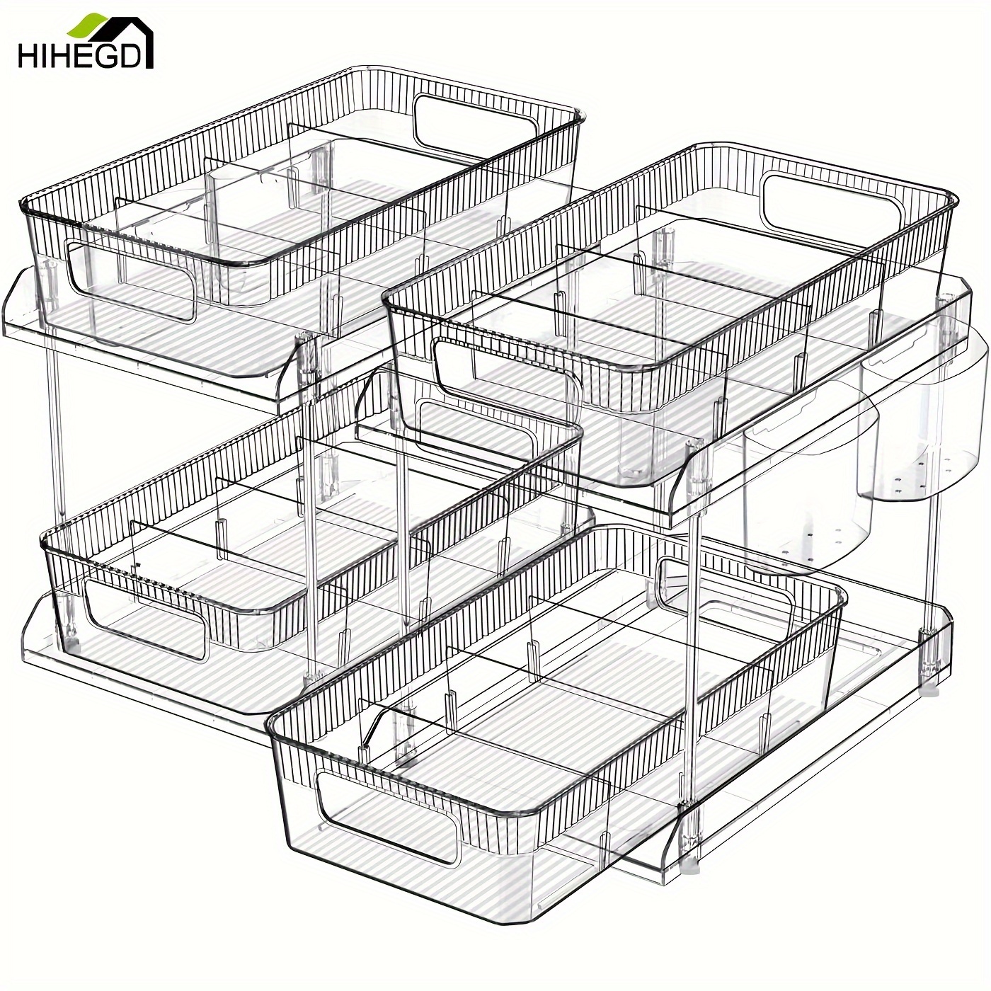 

2 Tier Bathroom Organizer With Dividers, Clear Under Sink Organizers Storage Slide Out Bathroom Vanity Counter Storage Container For Kitchen Pantry Cabinet Closet, Medicine Organizer