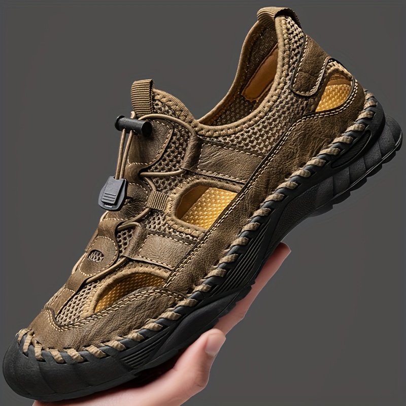 mens closed toe sandals breathable mesh upper non slip rubber sole adjustable drawstring comfortable summer hiking shoes in   grey breathable sandals closed toe design   0