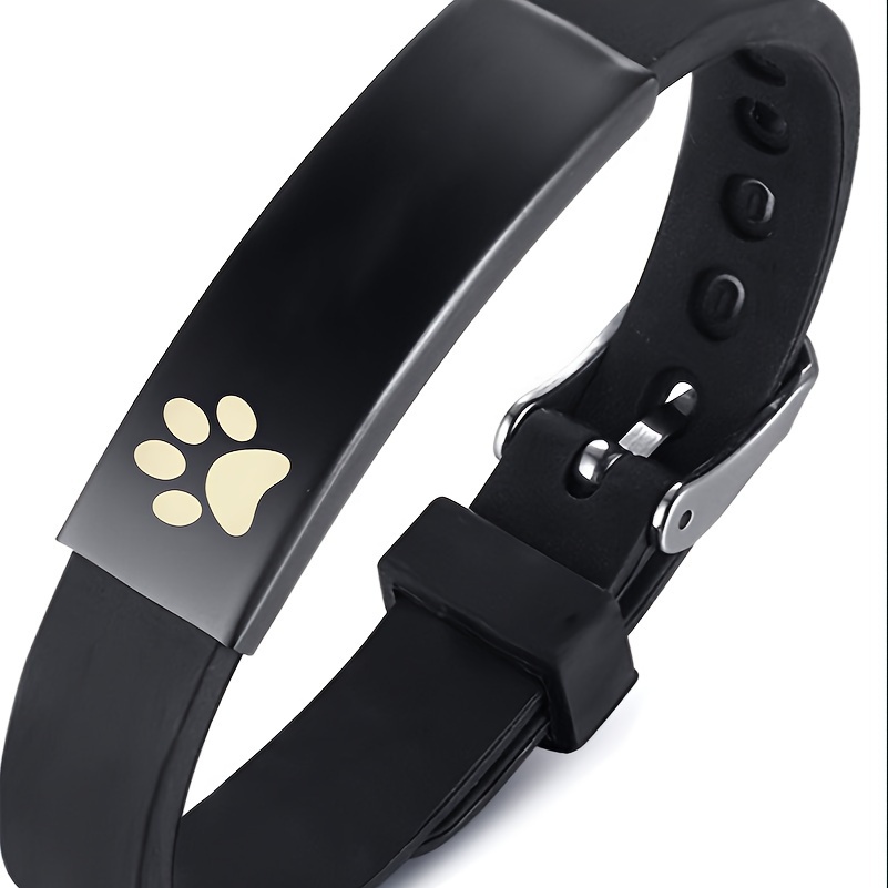 Image of Personalized Memorial Bracelet, Custom Name Date Engraved Silicone Wristband, Puppy Doggy Footprint Keepsake Bangle, Jewelry Gifts For Pet Owner, With Velvet Bag