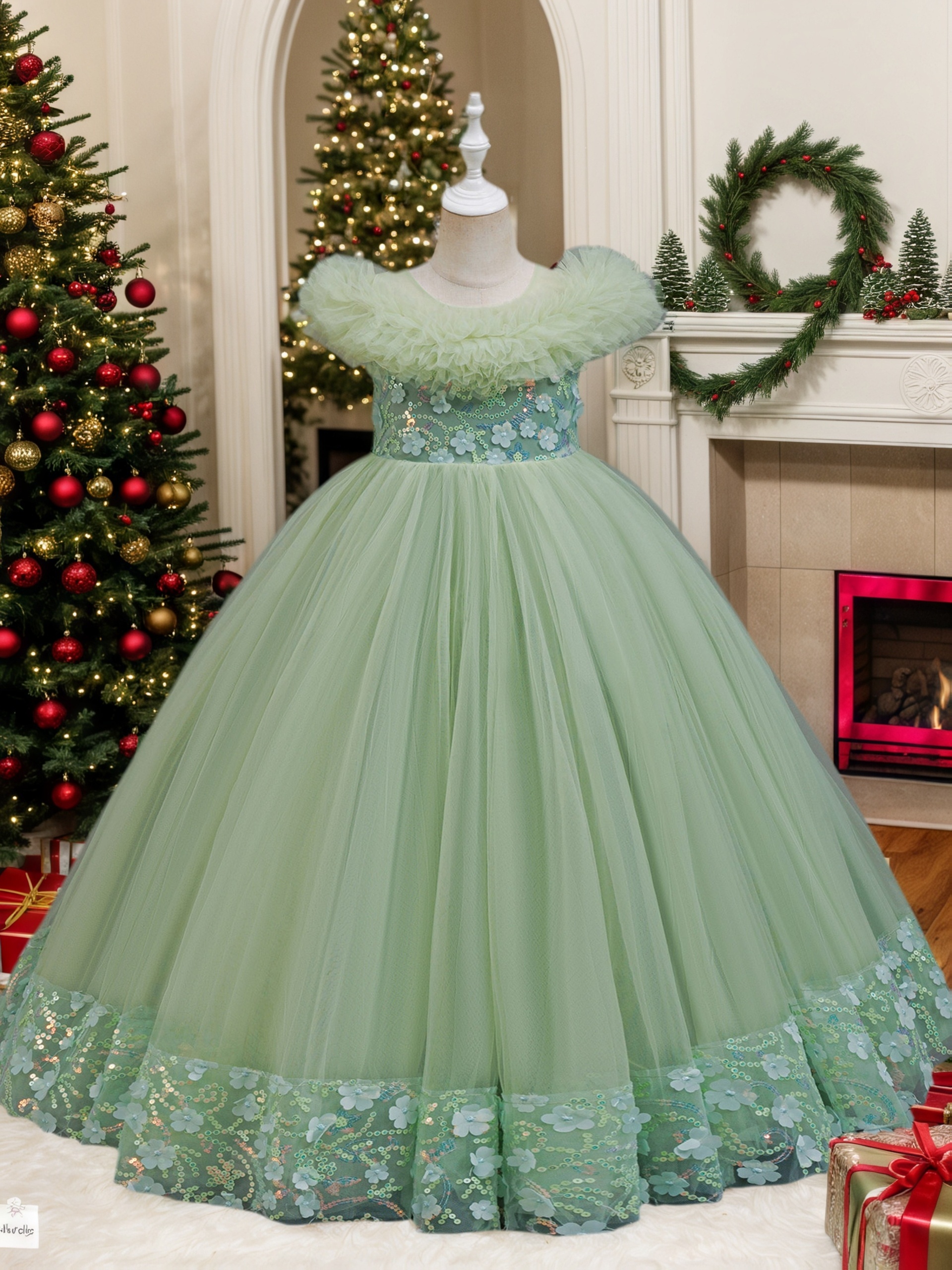 light green christmas dress Sarla Twist-Front Long-Sleeve Mini Dress in Sage Green main image 0