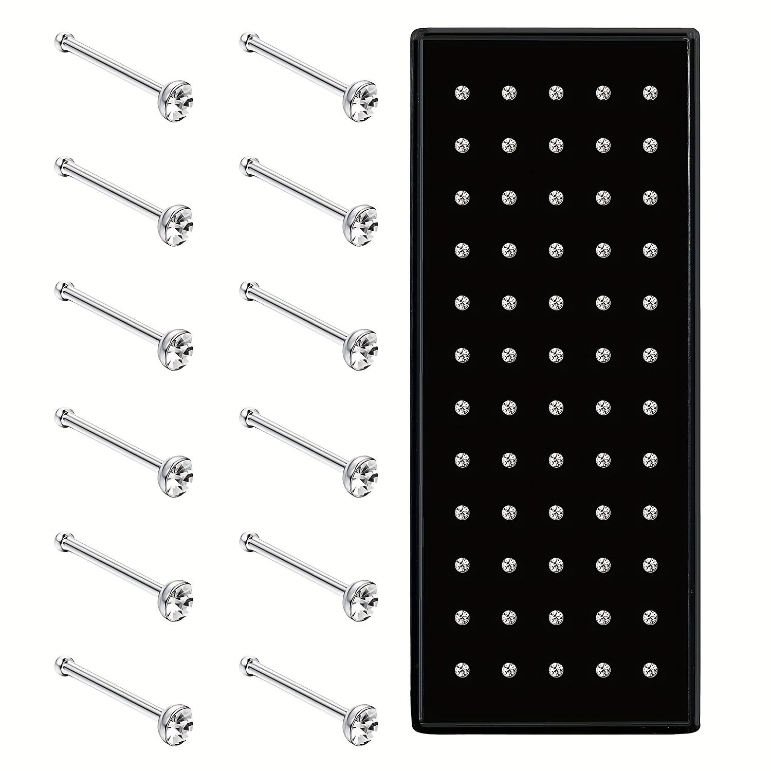 60pcs Of Body Piercing Jewelry Featuring Stainless Steel Nose Studs With Rhinestone Embellishments For Women And Men