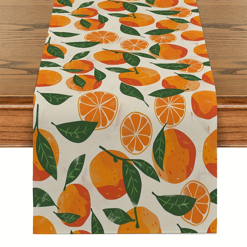 

Polyester Rectangle Table Runner With Woven Orange And Leaf Design For Kitchen Dining Party Room Decoration - 100% Polyester Durable Table Flag For Restaurant Decor (1pcs)