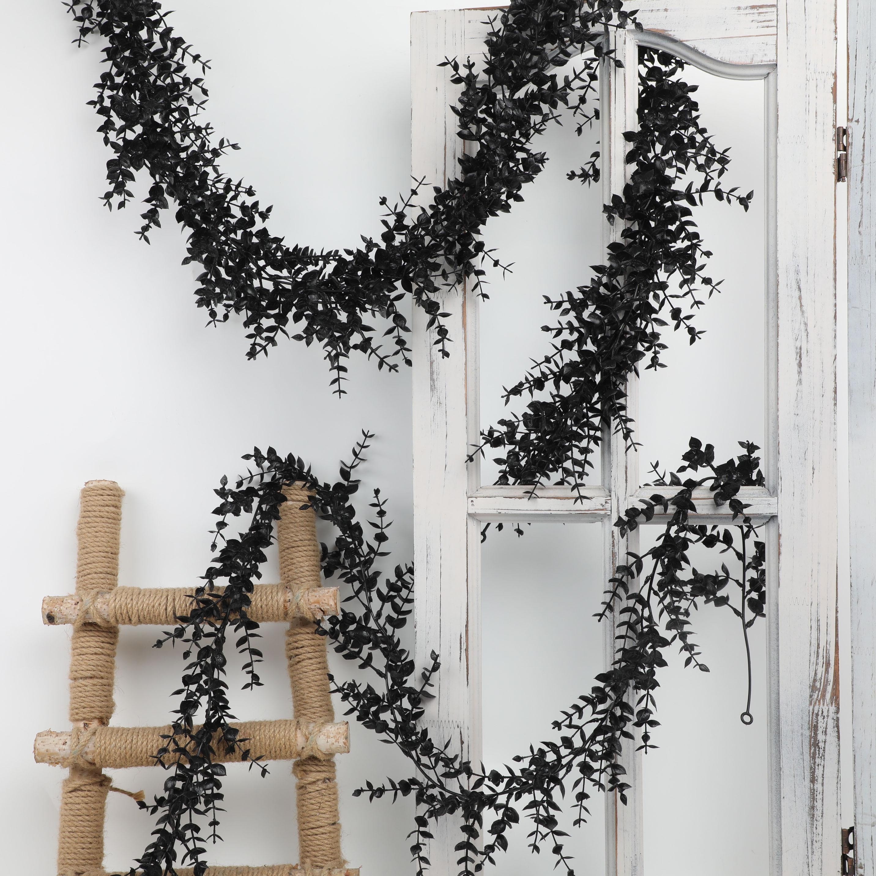 

1pc Artificial Black Eucalyptus Vine Garland - Realistic Plastic Hanging Decoration For Halloween, Christmas, And Fall Decor, Indoor Or Outdoor Spooky Party Setup, Halloween Decorations