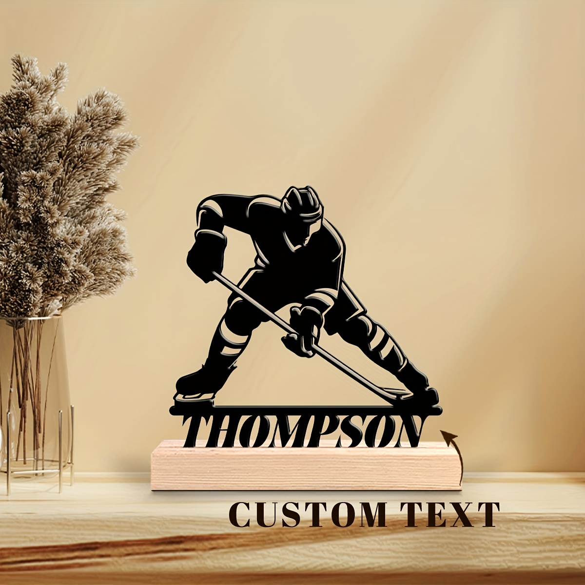 TEMU A Custom Metal Silhouette Of A With A Wooden Base - A Black Iron Tabletop Decoration, Perfect As A Modern Centerpiece For Homes, Offices, Or