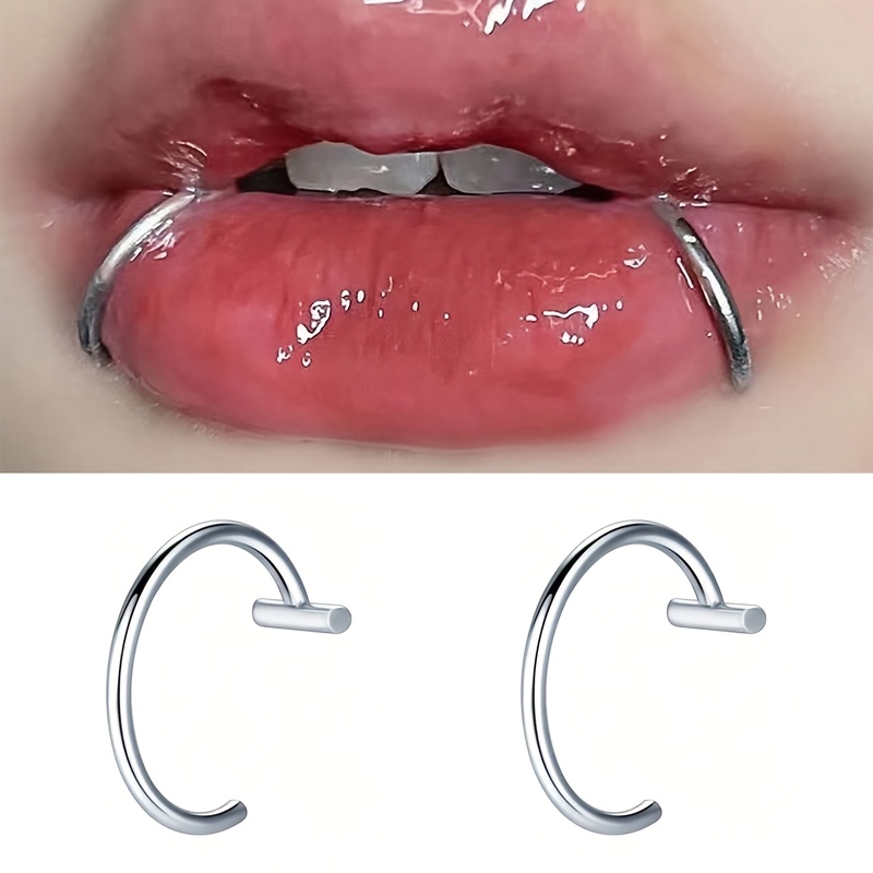 TEMU 2er-Pack Punk Style Damen Fake Lippenring Edelstahl, ohne Piercing, Lippenstift, modischer Lippenring für Damen, Alltags-Schmuck, Geschenk