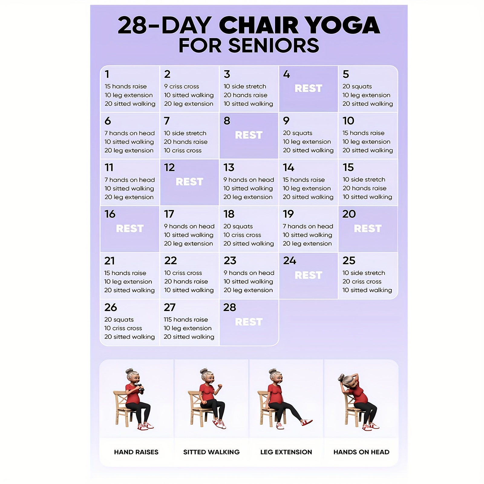 

2d 1pc, 28-day Chair Yoga For Seniors, Canvas Wall Art, 12x18inch (30x45cm), Poster Print For Living Room Bedroom Decor, Inspirational Artwork