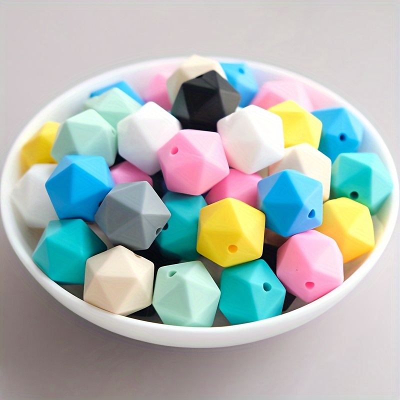 

20pcs 14mm Silicone Beads, Fashion Mix Color Polygonal Spacer Beads, Colorful Diy Craft Beads For Garland, Keychain, Lanyard, Necklace, Bracelet, Jewelry Making Accessories Handmade Crafts