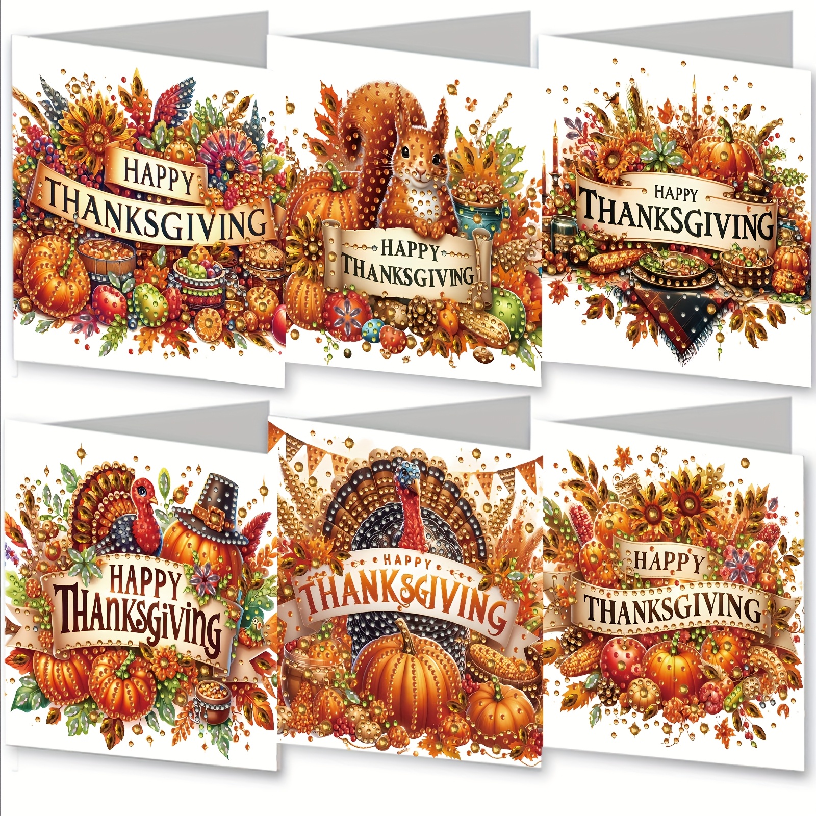 TEMU A Set Of 6pcs (15.0*30.0cm/5.9*11.81inch) Diamond Painting Greeting Cards Featuring And Harvest Themes For Thanksgiving. The Cards Have White