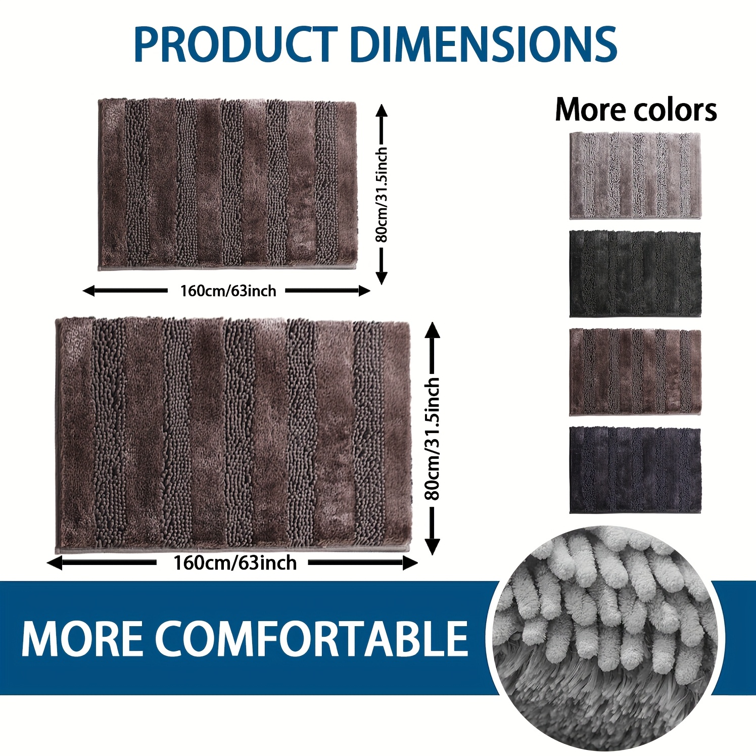 1  soft chenille bathroom mat super absorbent non slip ultra   to   for bathroom bedroom doorway kitchen and floor Product details 7