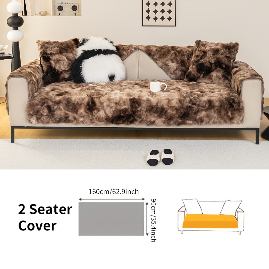 TEMU 1pc Gradient Color American Faux Rabbit Fur Plush Sofa Cover, Pet , Thick Plush Protection Sofa Cushion For Cat Riding, Plush Anti Slip Sofa