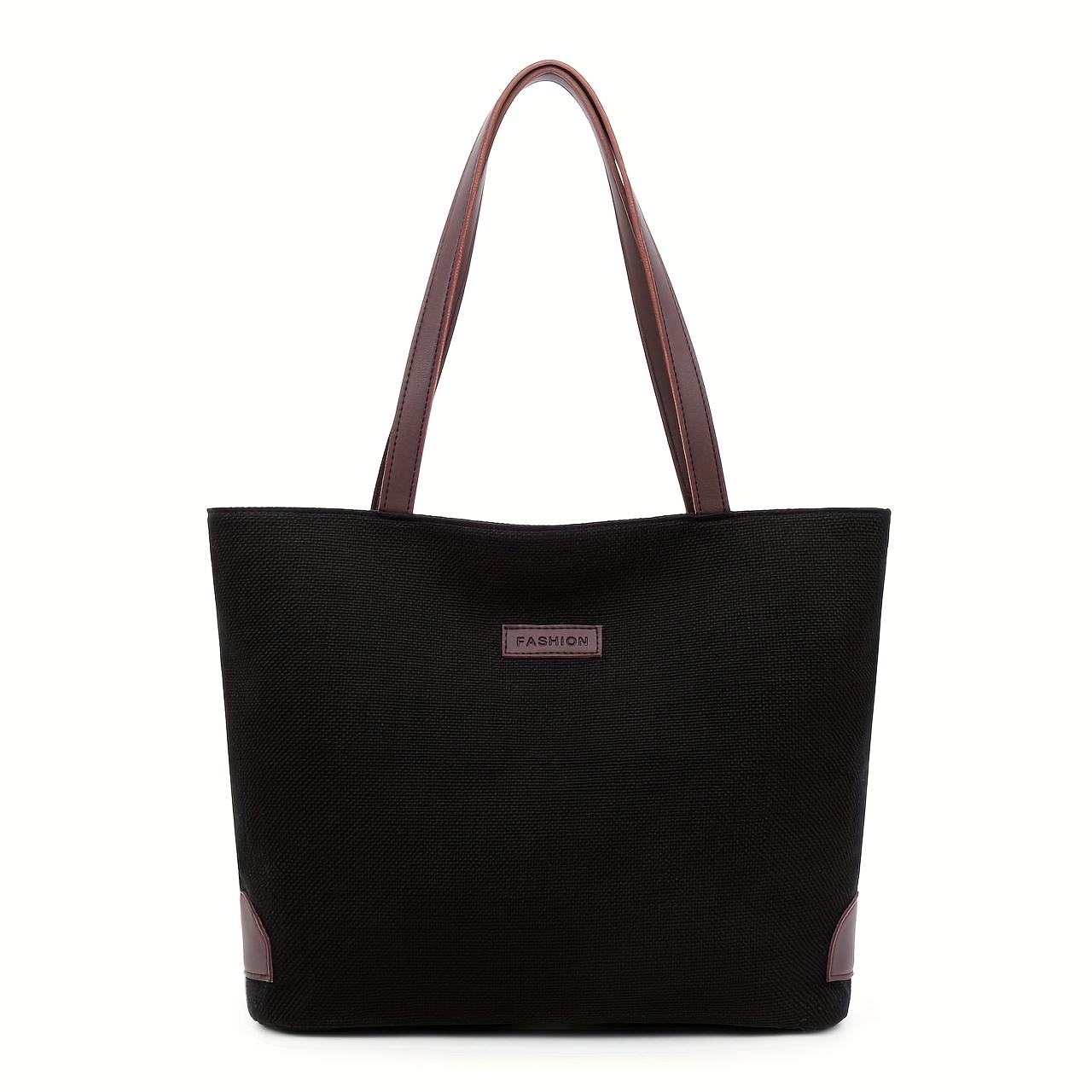 TEMU Large Capacity - Tote Bag Suitable For University, Work & Daily Use - Beige/brown Zipper Closure Bucket Handbag With Shoulder Strap, Durable