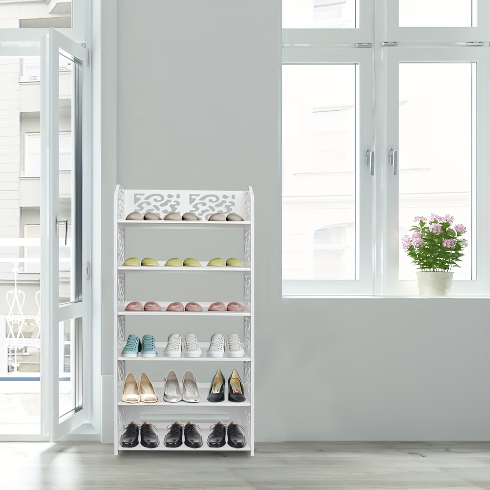 

White Shoe Rack Made Of Pvc Board With 6 Layers Of Carved Flowers, Measuring 42*24*96.5cm.