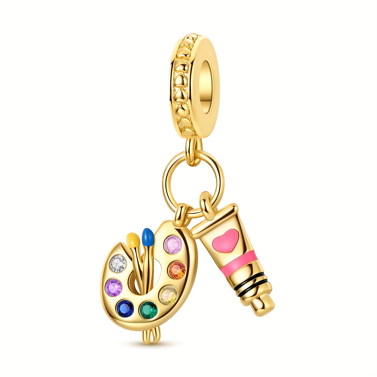 Image of 1pc 18k Golden Plated Colorful Enamel Color Palette Charms Fit Bracelet Necklace Keychain Bangle Making Beads Pendant Elegant Artist Gifts Creative Celebrations