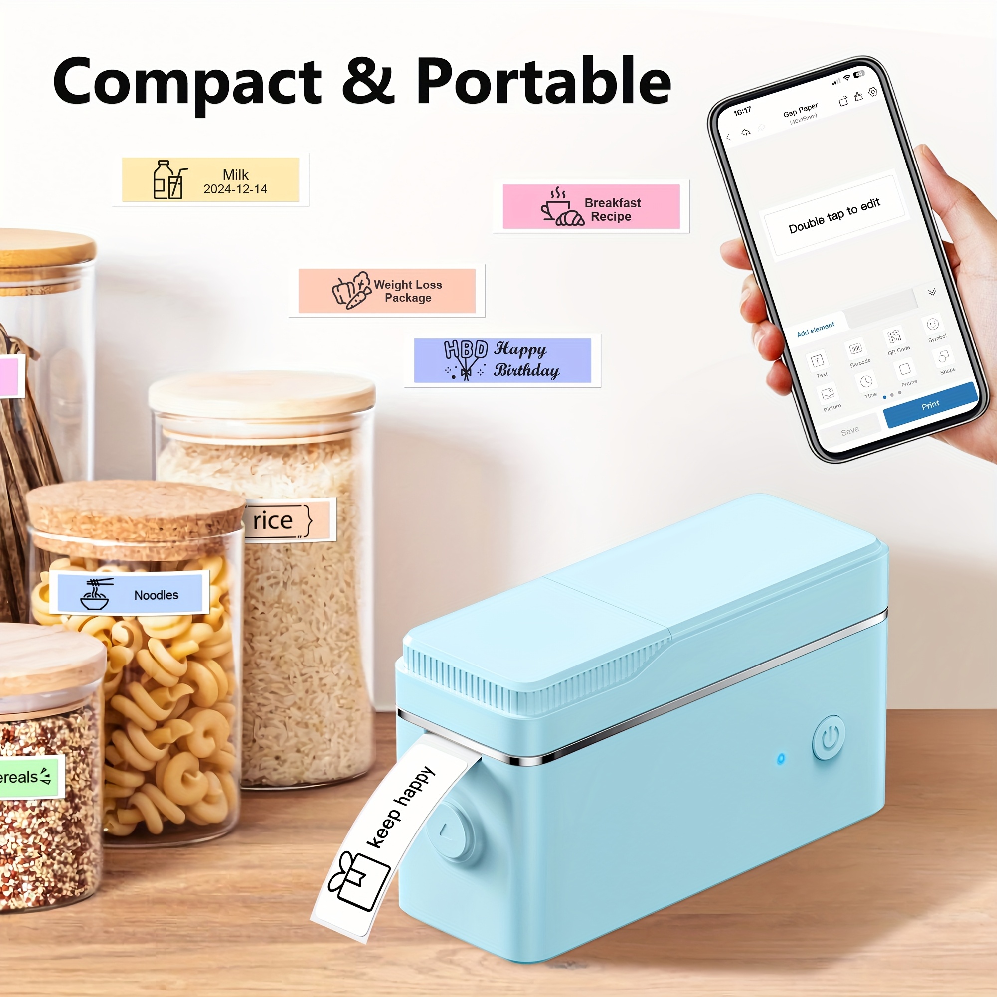 P31b Label Printer With Tape(sold Separately), Includes Portable Wireless Connection And Multiple Templates, File System Out Fast For Printing Addresses, Signs, Clothing Labels In Offices, Homes(blue)