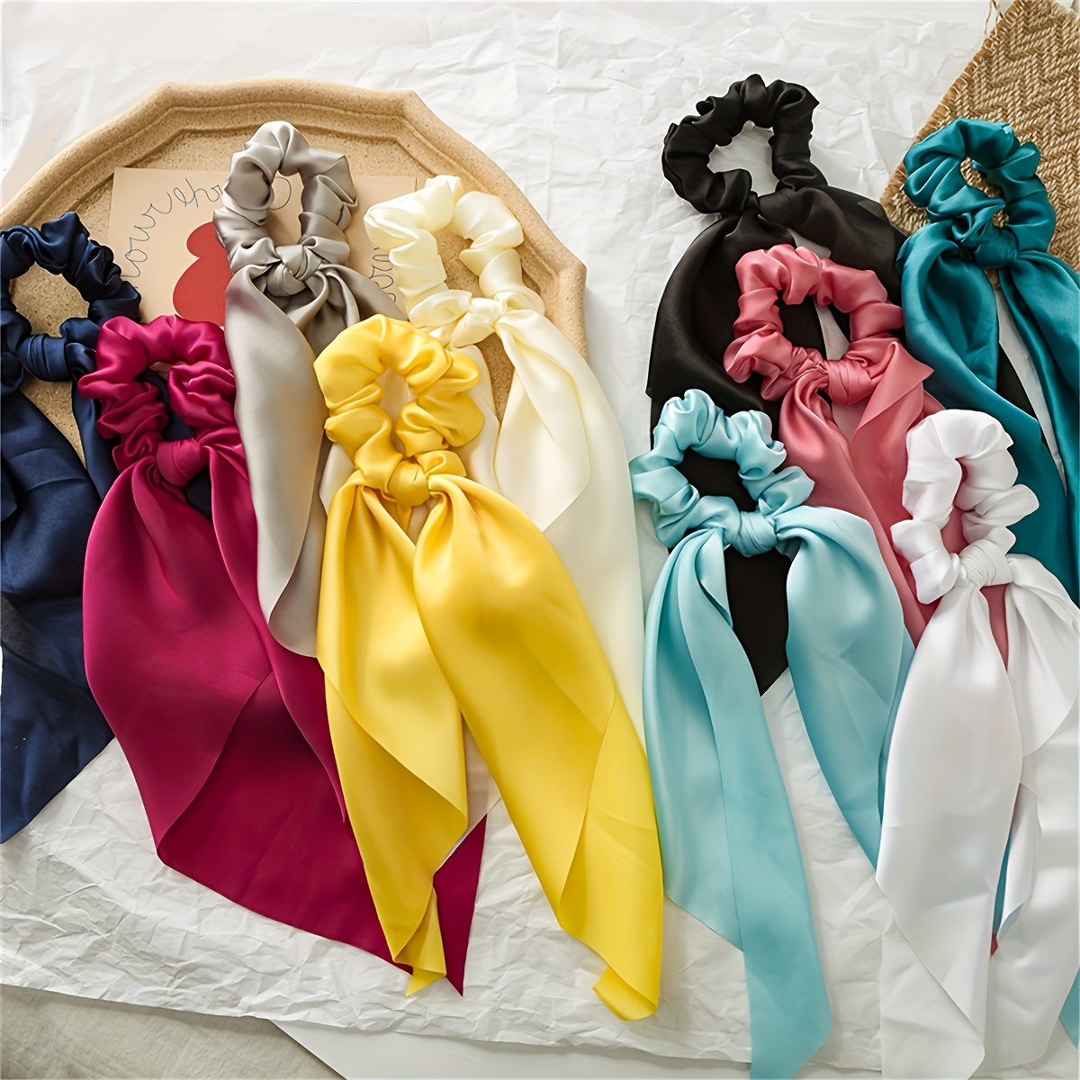 

10pcs Solid Color Ties, Knotted Scrunchies For Ponytail Holders, Hair Accessories