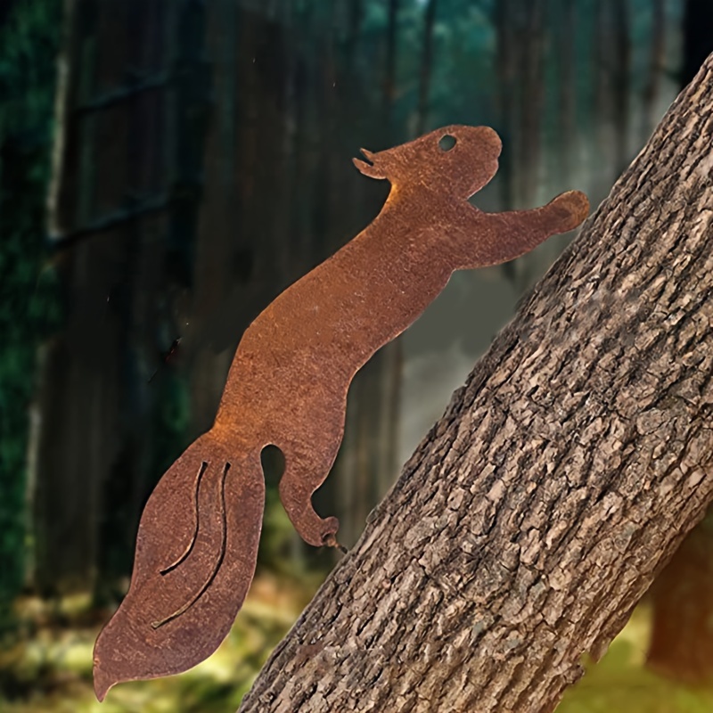 

1pc Creative Tree Insert, Rusty Squirrel Silhouette Metal Decoration Tree Stakes, Branch Iron Insert Decoration For Home Garden Patio, Outdoor Statue Stake Art Decor, Outdoor Fence Iron Decoration