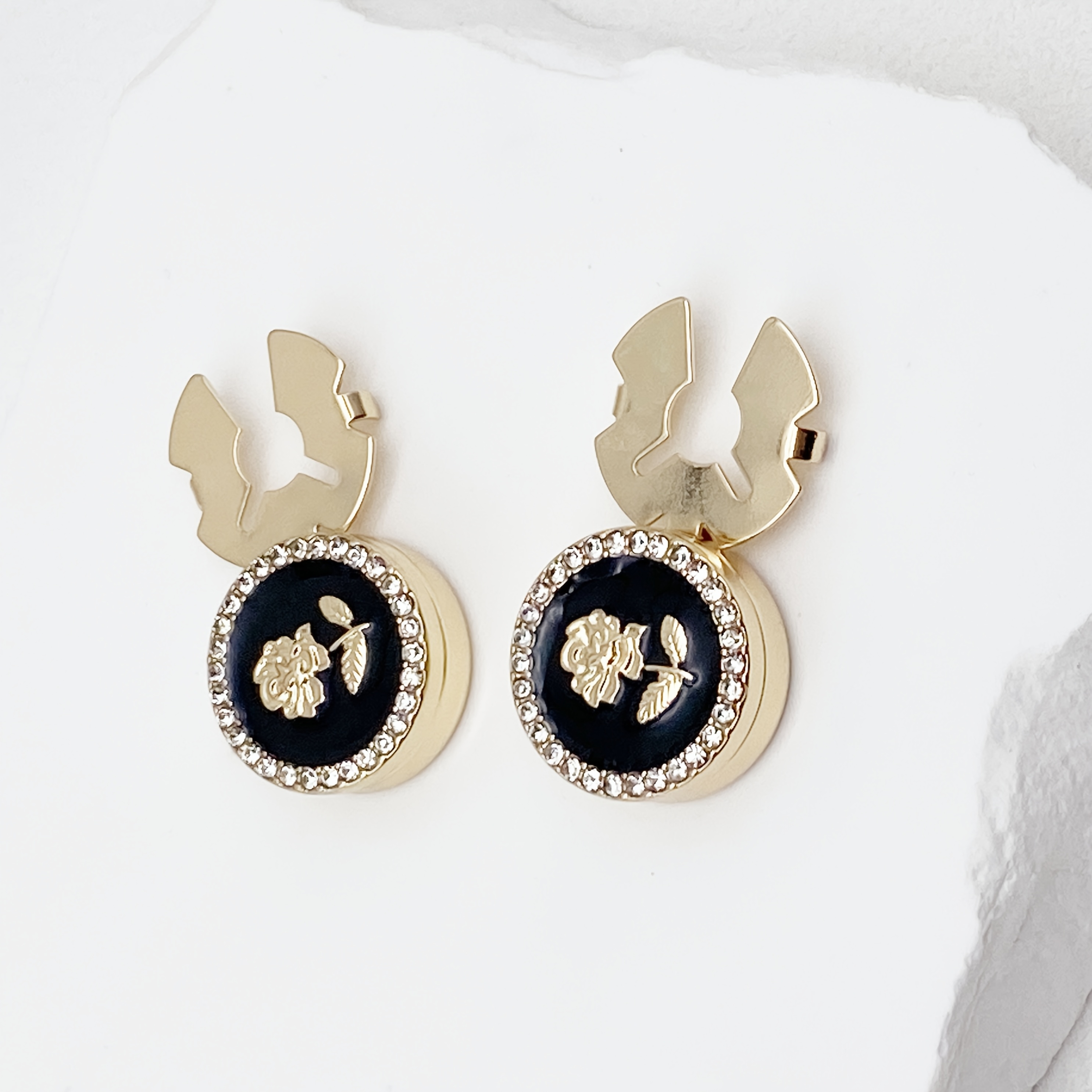 2 Rhinestone Rose Pattern Button Covers - Fashionable Novelty Hidden Buttons