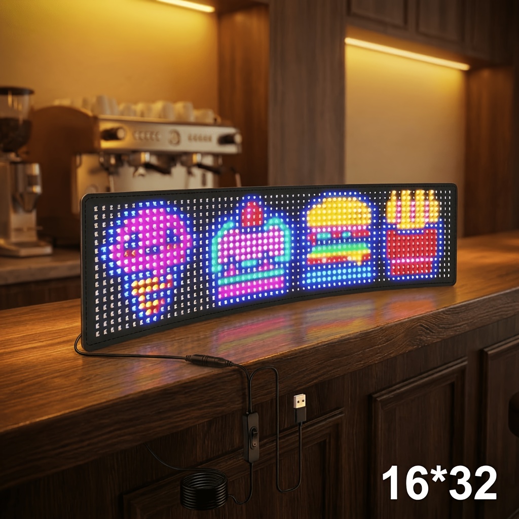 TEMU Programmable Large Led Sign With App & Rgb Multicolor Suitable For Indoor/shop Decoration, Usb- Flexible Panel, App-controlled Text//digital