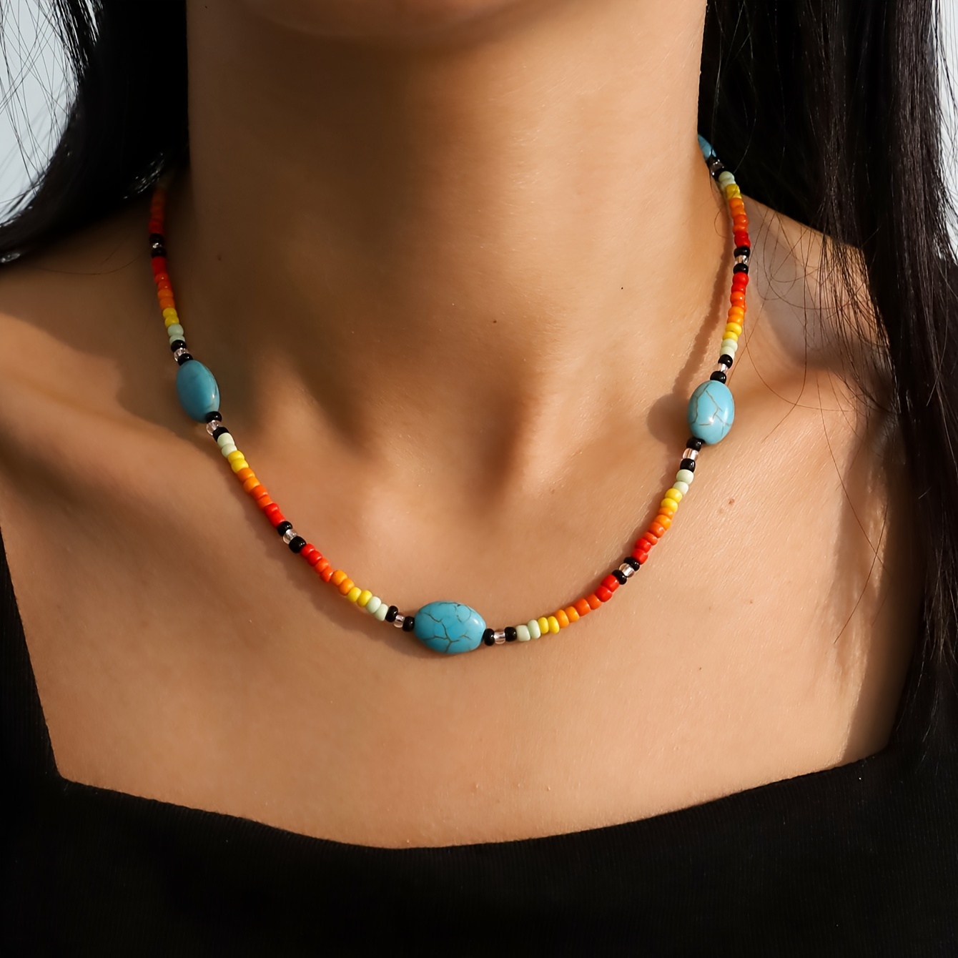 

[customer ] -chic Handcrafted Glass Bead & Turquoise Necklace - Vintage , Casual Attire Or Vacation, Handmade, Glass Beads, Turquoise, Bohemian, Necklace