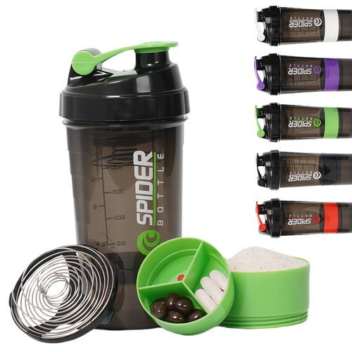 eine 16oz proteinpulver-shaker-tasse, eine tragbare mischbecher für proteinpulver, wird mit einem mischball geliefert und verfügt über eine doppellagige aufbewahrung im für proteinpulver und kapseln, was sie für fitnessstudio- und outdoor-fitness-enthusiasten macht.