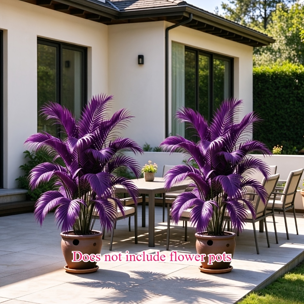 TEMU 2pcs Oversized Purple Palm Leaf Simulant Tree - Simulated With Purple Artificial Green Foliage, Suitable For Spring And Summer Decorations,
