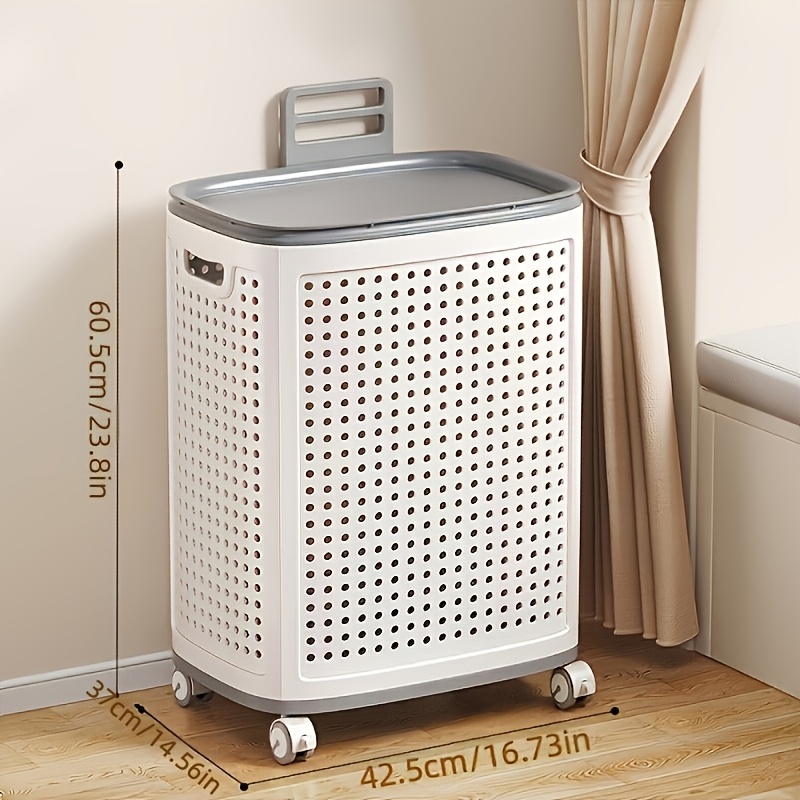 TEMU Ventilated Plastic Laundry Basket With Wheels And , Large Capacity Rolling Laundry Hamper With Detachable Side Sorting Tray, Breathable Dirty