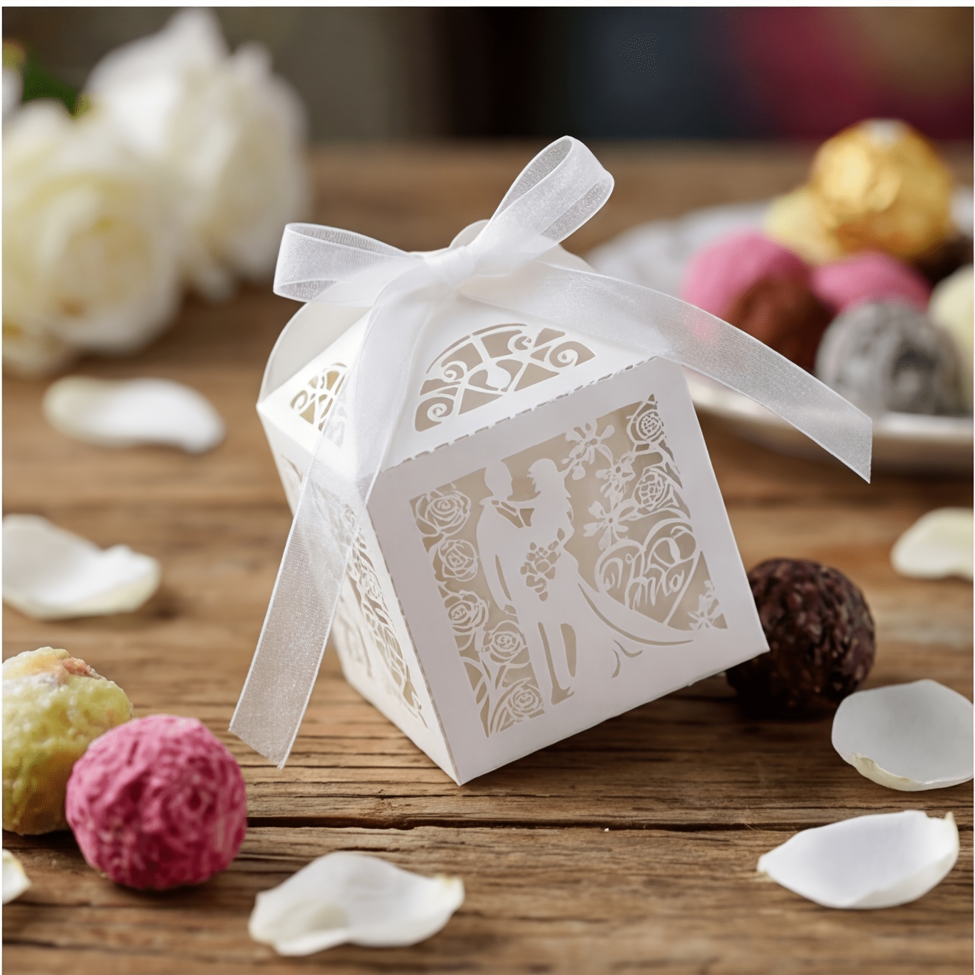 TEMU Cadeau pour Elle/Lui 25pcs Boîtes à Bonbons de Mariage Mignonnes, Sac-Boîte d'Emballage Cadeau pour de Mariés avec Ruban, Articles de Mariage