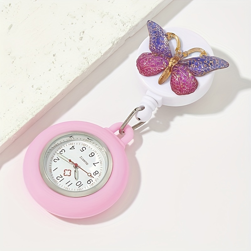 TEMU Toop Cute Pink Nurse Watch - Durable Japanese Quartz Pocket Watch With Silicone Strap, Alloy Case & Clip-on Design, Perfect For Doctors & Nurses, Nurse Accessories