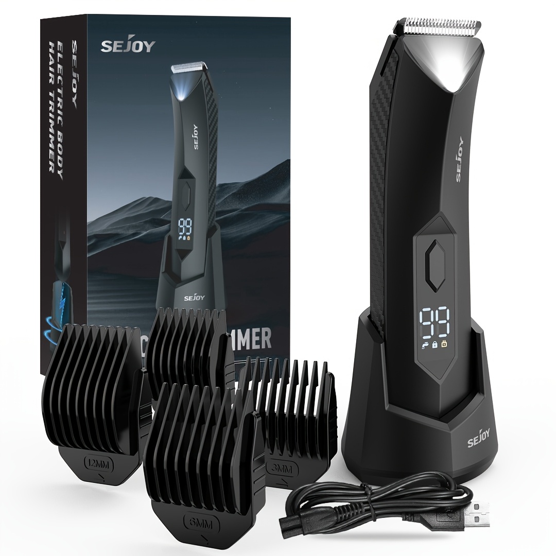 TEMU Body Hair Trimmer Men - Electric Groin Hair Trimmer With Upgraded Wide Ceramic Blade, Body Trimmer For Men With Led Light, Recharge Dock, 90
