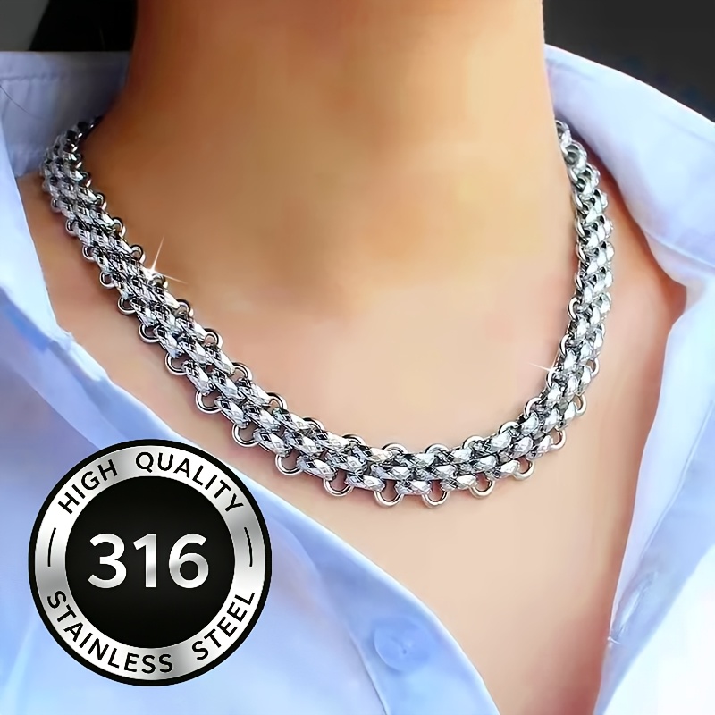 Thick Twisted Woven Stainless Steel Necklace, Hip-Hop Unisex