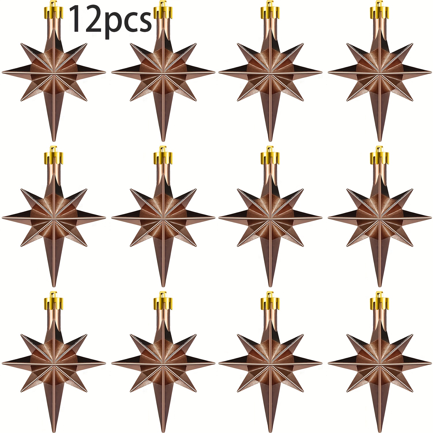 Image of 12pcs Of Christmas Star Decorations For The Christmas Tree, -inch Plastic Pentagram Hanging Ornaments, Gift Decorations For Christmas Parties (vintage Color)