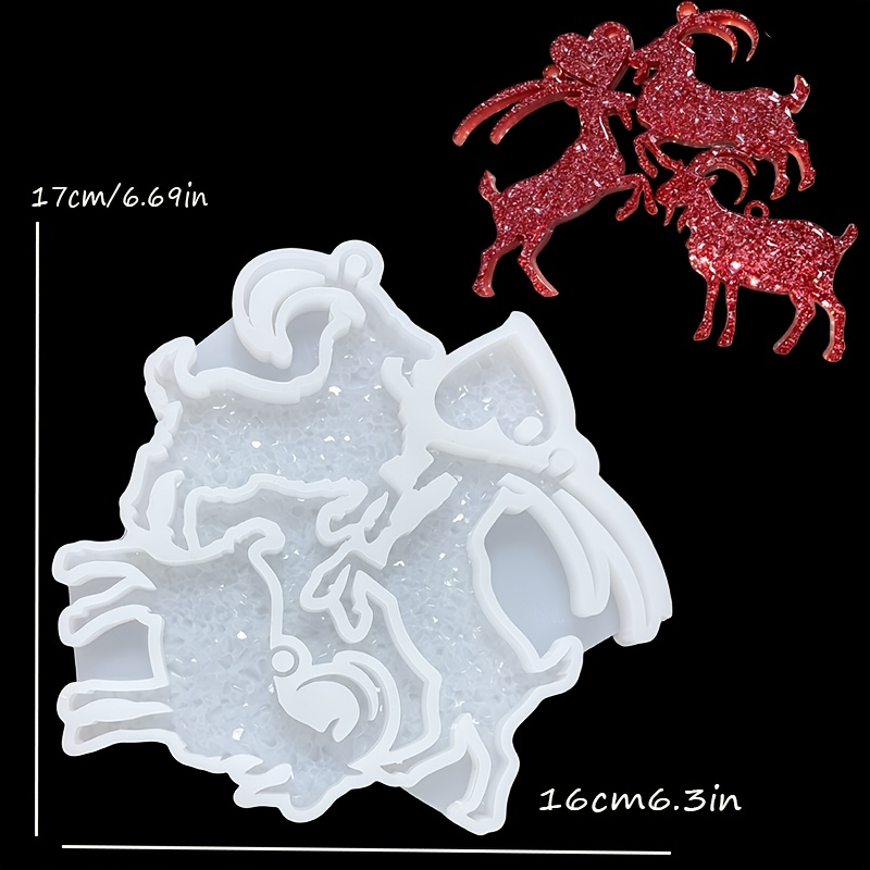 TEMU Stampo in silicone resina, stampo in silicone 4-in-1 con ciondolo a forma di capra con diamanti spezzati/Stampo in silicone per ciondolo a forma