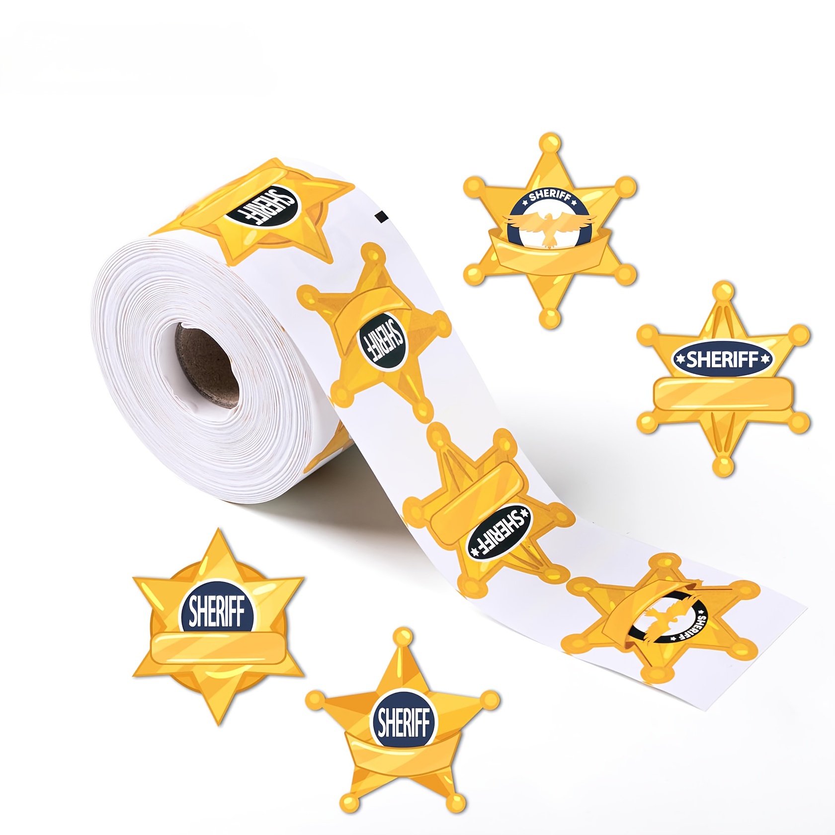 E-shop 500 Stück/1 Rolle Sheriff-Abzeichen-Aufkleber, Themenparty-Dekoration Sheriff-Abzeichen-Aufkleber, Polizei-Themenparty-Abzeichen-Aufkleber,