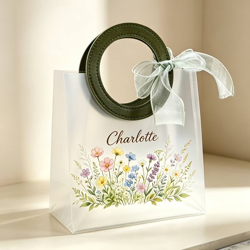 TEMU Sac personnalisé en PVC transparent dépoli pour elle/lui, idéal pour de mariage, les fêtes, sacs cadeaux réutilisables avec lanières colorées et