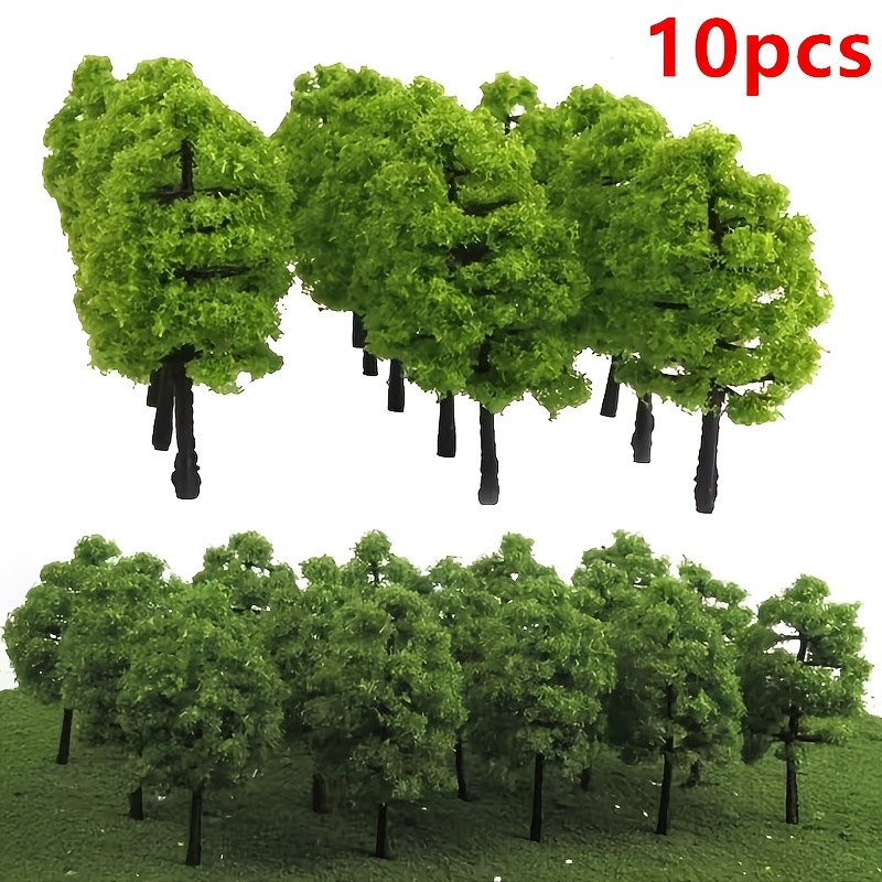 

10pcs Miniature Green Plastic Trees For Model Railroad & Tabletop Landscape Decoration - Realistic Artificial Greenery For Hobbyists, Scenes, And Creative Displays