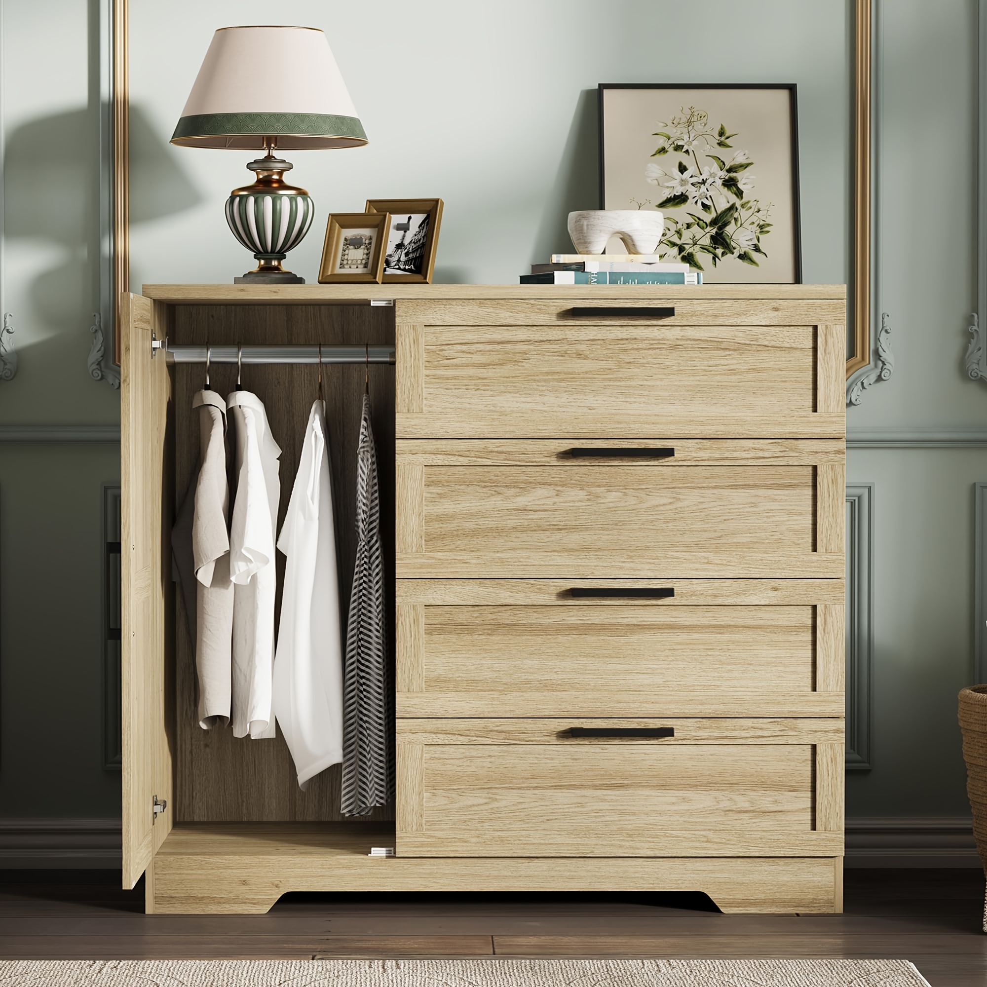 wardrobe wood wardrobe closet 4 drawers door 43 3 h - Temu